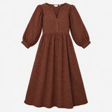 Dress Midi Gingham V Neck Rust Navy