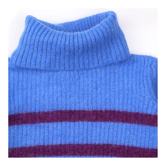 Blue Burgundy Striped Alpaca Wool Roll-Neck Jumper