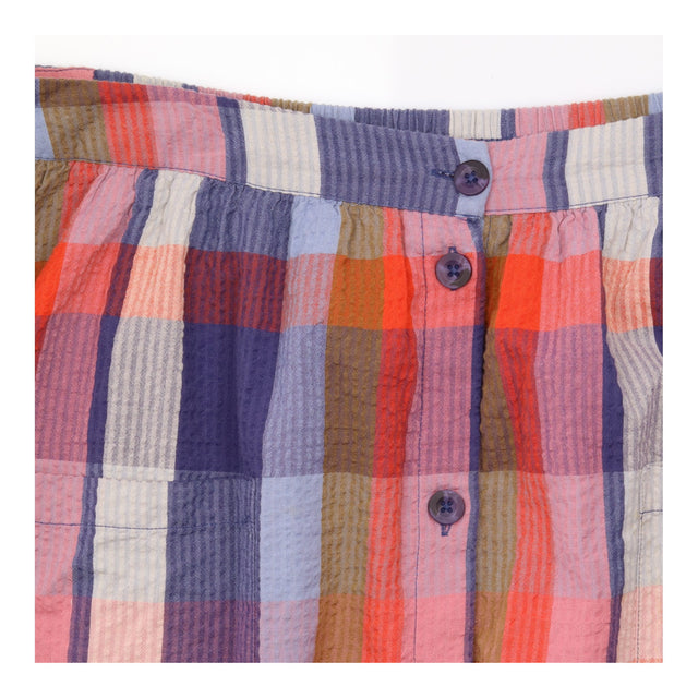 Skirt Pebble Drop Check Seersucker Cotton Midi