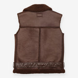Waistcoat Brown Faux Leather Shearling Biker Gilet