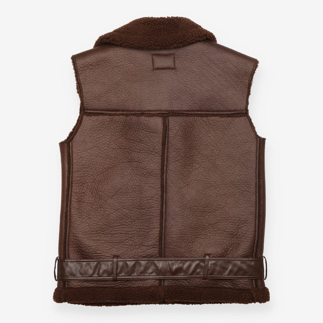 Waistcoat Brown Faux Leather Shearling Biker Gilet