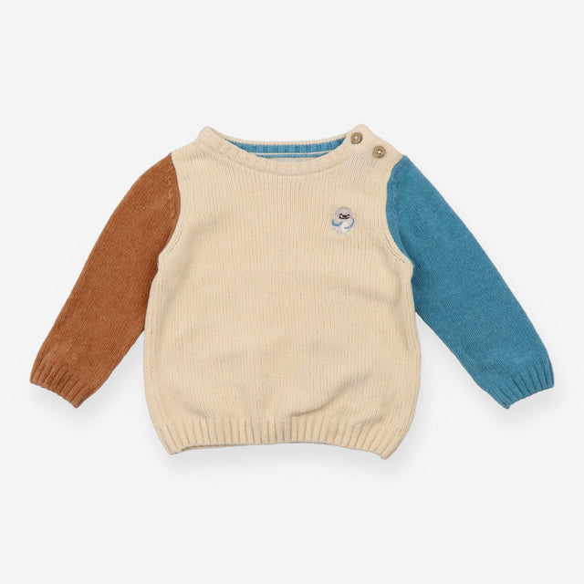 Sweater Knit Cream with Brown and Blue Sleeves Slo