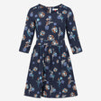 Navy Floral Organic Cotton Midi Tea Dress with Poc