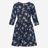 Navy Floral Organic Cotton Midi Tea Dress with Poc