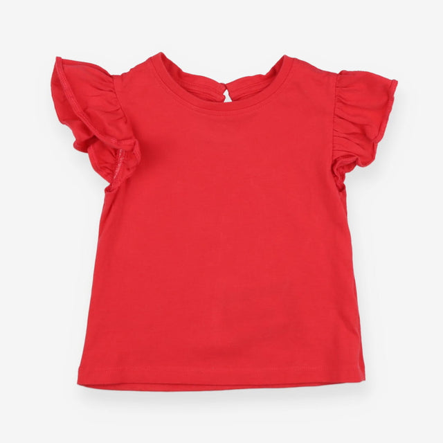 Red ruffle sleeve t-shirt