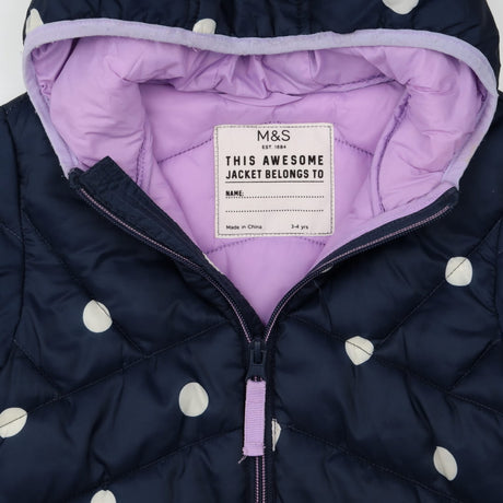 Navy Puffer Coat with White Spots - Lilac liner