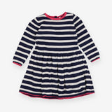 Dress knit navy stripe pink cuffs