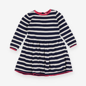 Dress knit navy stripe pink cuffs