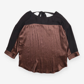 Oasis Black Bronze Metallic Panel Back Tie Blouse