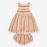 Summer Dress Brown, Pink, Mustard, White and Metal