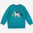 Blue unicorn applique sweater