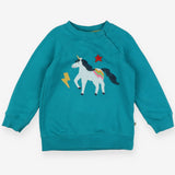 Blue unicorn applique sweater