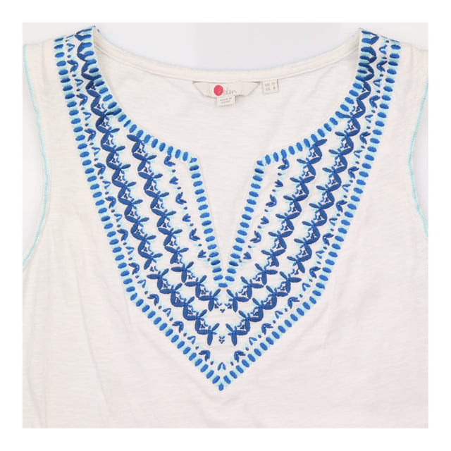 Top Sleeveless Embroidered V-Neck Cotton White Blu