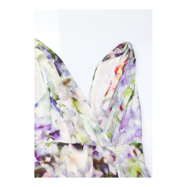 Dress Multi Floral Print Pleated Maxi Sleeveless V