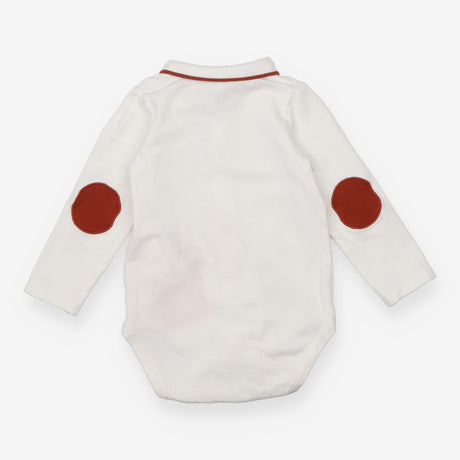 White Collared bodysuit Elbow Patches