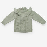 Green sparkle frill sweater knitted