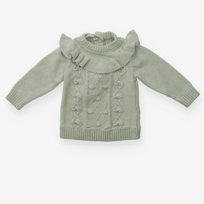 Green sparkle frill sweater knitted