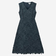 Dark Slate Blue Botanical Guipure Cutout Lace Slee