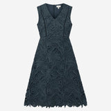 Dark Slate Blue Botanical Guipure Cutout Lace Slee