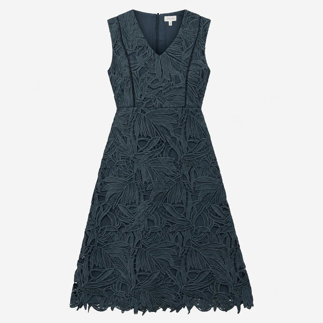Dark Slate Blue Botanical Guipure Cutout Lace Slee
