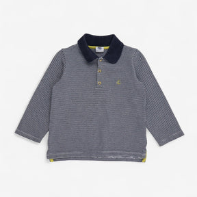 T-shirt LS Blue and White Polo with Collar and Yel