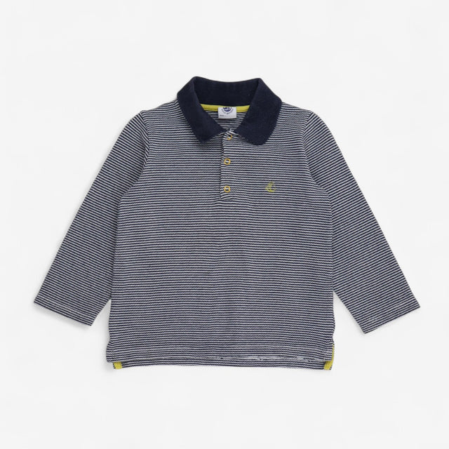 T-shirt LS Blue and White Polo with Collar and Yel