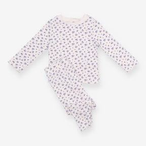 Pyjamas White Ribbed Blue Floral