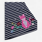Dress Jersey Navy Striped with Pink Cat Applique