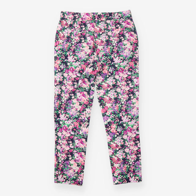 Navy Floral Print Slim Leg Trousers