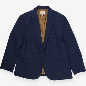 Navy Wool Blend Herringbone Blazer Gold Lining