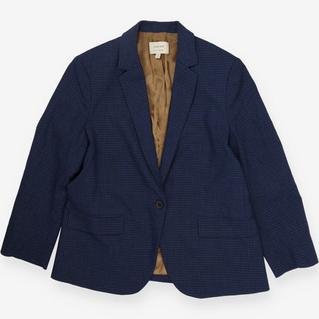 Navy Wool Blend Herringbone Blazer Gold Lining