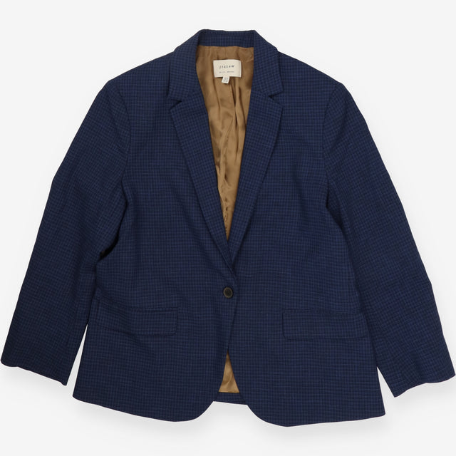 Navy Wool Blend Herringbone Blazer Gold Lining