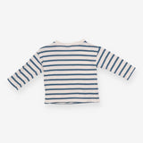 Tee Blue and Cream Strips with Buttons on Shoulder