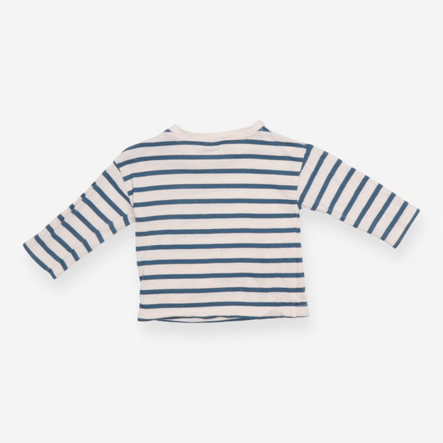 Tee Blue and Cream Strips with Buttons on Shoulder