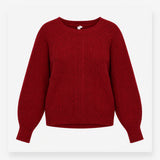 Merino Wool Blend Ribbed Crew Neck Jumper Burgundy
