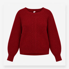 Merino Wool Blend Ribbed Crew Neck Jumper Burgundy
