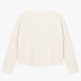 Waffle Knit Long Sleeve Thermal Crew Neck Top Whit