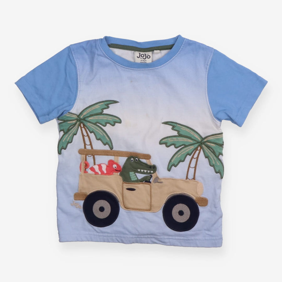 T-shirt blue crocodile driving the jeep