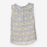 Yellow Pink Ditsy Floral V Neck Sleeveless Blouse