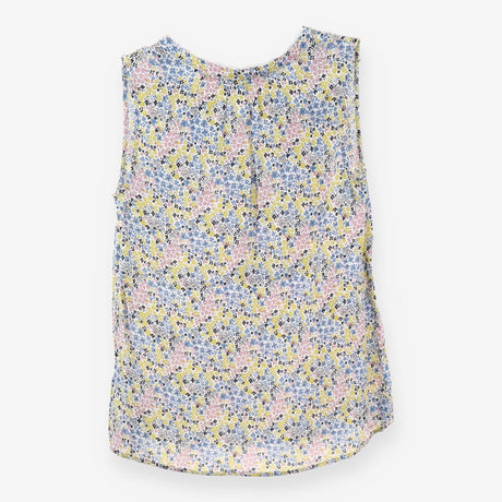 Yellow Pink Ditsy Floral V Neck Sleeveless Blouse