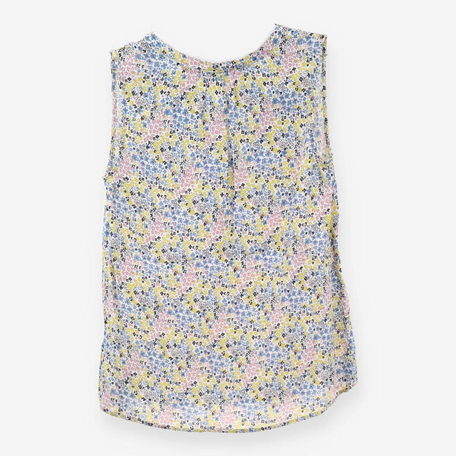 Yellow Pink Ditsy Floral V Neck Sleeveless Blouse