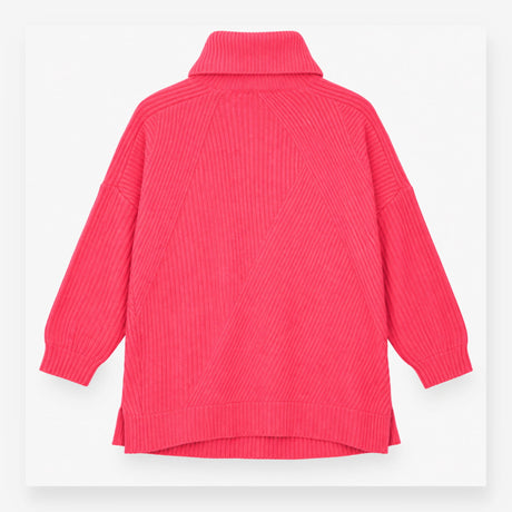 Cowl Neck Jumper Bright Pink Oversized Ribbed Knit