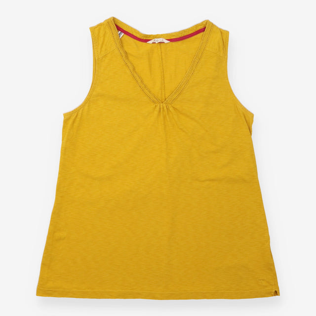 Top Mustard Yellow Cotton Sleeveless V Neck Ladder