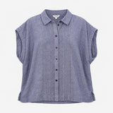 Chambray Blue Linen Cotton Pintuck Pleat Button Do