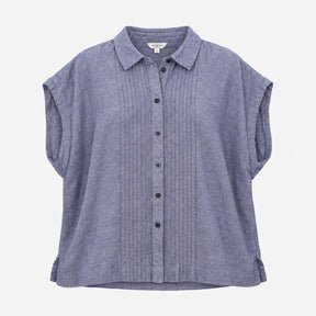 Chambray Blue Linen Cotton Pintuck Pleat Button Do