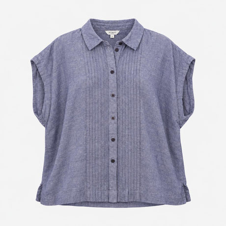 Chambray Blue Linen Cotton Pintuck Pleat Button Do