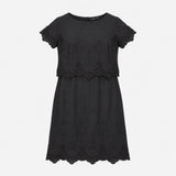 Black 100% Cotton Floral Embroidered Scalloped Hem