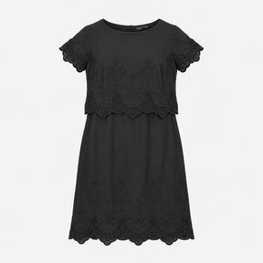 Black 100% Cotton Floral Embroidered Scalloped Hem