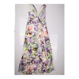 Dress Multi Floral Print Pleated Maxi Sleeveless V