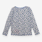 T-Shirt Long Sleeve Pointelle White Blue Floral